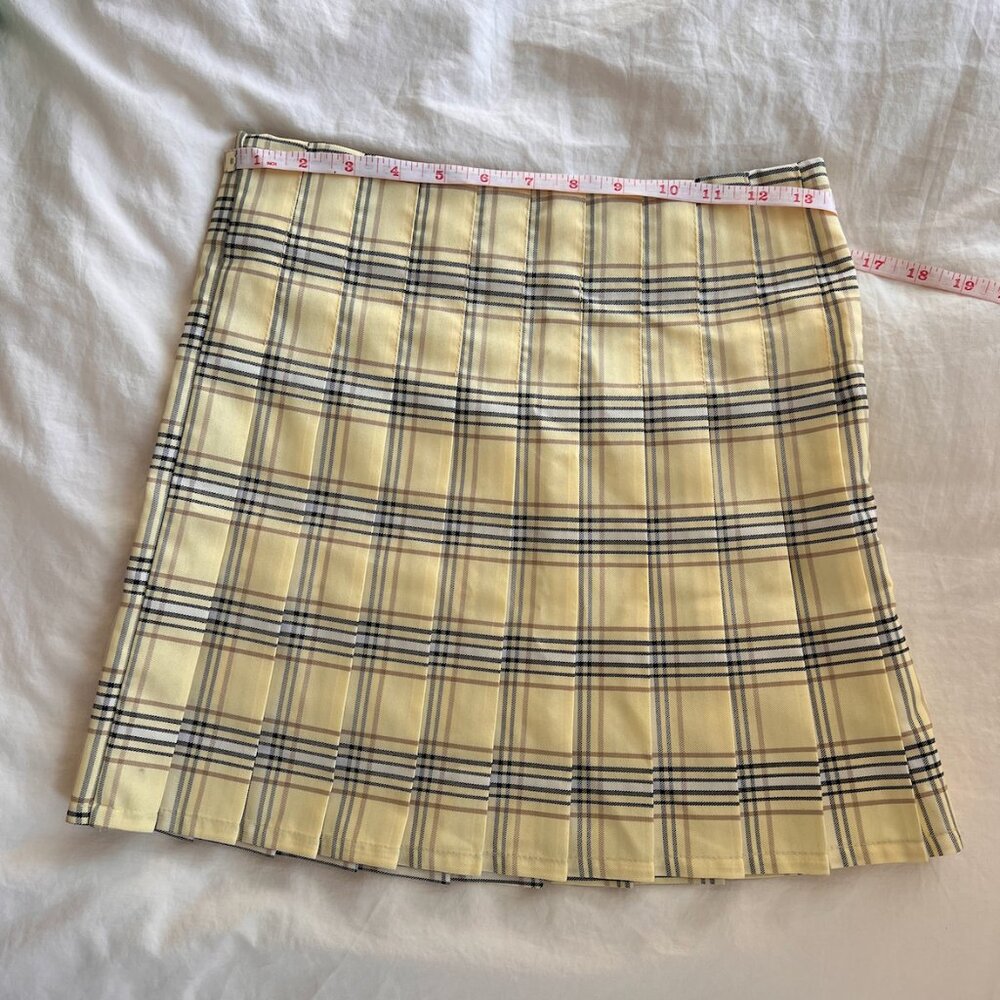 Yellow plaid pleated mini skirt